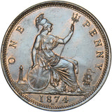 1874 H Penny (F66 6+G) - Victoria British Bronze Coin - Very Nice