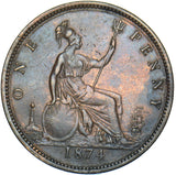 1874 Penny (F72 7+H) - Victoria British Bronze Coin - Nice