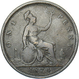 1874 Penny (F77 8+G R14) - Victoria British Bronze Coin