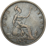1874 Penny (F78 8+H R12) - Victoria British Bronze Coin - Nice