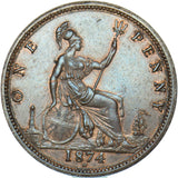 1874 H Penny (F73 7+H) - Victoria British Bronze Coin - Very Nice