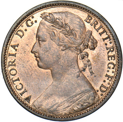 1875 Penny (F80 8+H) - Victoria British Bronze Coin - Very Nice