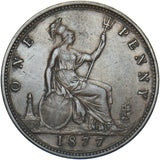 1877 Penny (F91 8+J) - Victoria British Bronze Coin - Nice