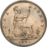 1881 Penny (F105 10+J R11) - Victoria British Bronze Coin - Very Nice