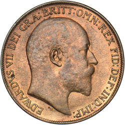 1908 Penny - Edward VII British Bronze Coin - Very Nice