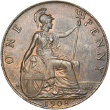 1908 Penny - Edward VII British Bronze Coin - Very Nice
