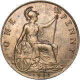 1911 Penny - George V British Bronze Coin - Very Nice