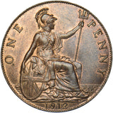 1912 Penny - George V British Bronze Coin - Very Nice