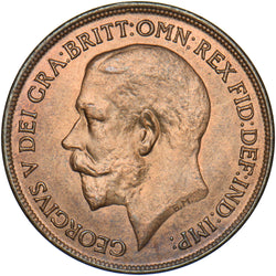 1916 Penny (Recessed ear.) - George V British Bronze Coin - Very Nice