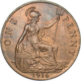1916 Penny (Recessed ear.) - George V British Bronze Coin - Very Nice