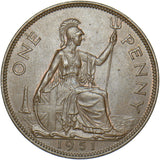 1951 Penny - George VI British Bronze Coin - Very Nice