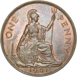 1951 Penny - George VI British Bronze Coin - Very Nice