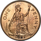 1951 Penny - George VI British Bronze Coin - Very Nice