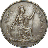 1951 Penny - George VI British Bronze Coin - Very Nice