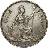 1951 Penny - George VI British Bronze Coin - Very Nice