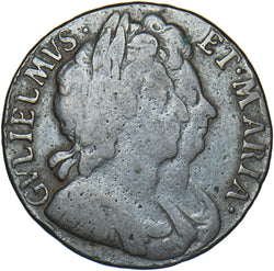 1694 Halfpenny - William & Mary British Copper Coin