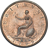 1799 Halfpenny - George III British Copper Coin - Superb