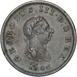 1806 Halfpenny - George III British Copper Coin - Nice