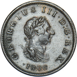 1806 Halfpenny - George III British Copper Coin - Nice