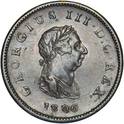 1806 Halfpenny - George III British Copper Coin - Very Nice