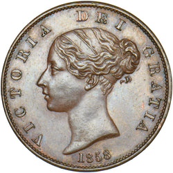 1858 Halfpenny - Victoria British Copper Coin - Very Nice