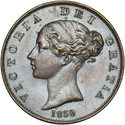 1859 Halfpenny (9 Over 8) - Victoria British Copper Coin - Very Nice