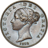 1859 Halfpenny (9 Over 8) - Victoria British Copper Coin - Very Nice