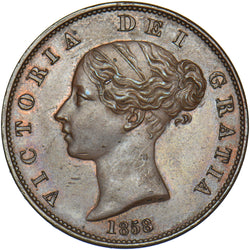 1858 Halfpenny - Victoria British Copper Coin - Very Nice