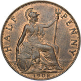 1908 Halfpenny - Edward VII British Bronze Coin - Very Nice