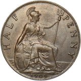 1909 Halfpenny - Edward VII British Bronze Coin - Very Nice