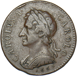 1665 Copper Pattern Farthing (Peck 412) - Charles II British Coin - Nice