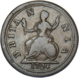 1724 Farthing - George I British Copper Coin - Nice