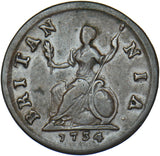 1734 Farthing - George II British Copper Coin