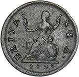 1735 Farthing - George II British Copper Coin - Nice