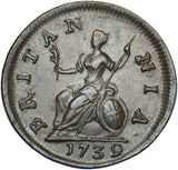 1739 Farthing - George II British Copper Coin - Nice