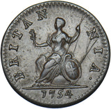 1754 Farthing - George II British Copper Coin - Very Nice