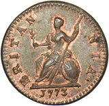 1773 Farthing - George III British Copper Coin - Superb