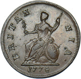 1774 Farthing - George III British Copper Coin - Very Nice