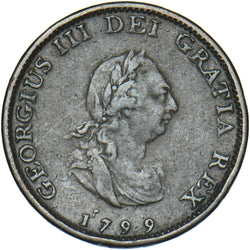 1799 Farthing - George III British Copper Coin - Nice