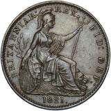 1821 Farthing - George IV British Copper Coin - Very Nice