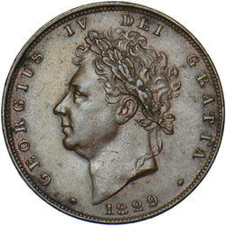1829 Farthing - George IV British Copper Coin - Very Nice