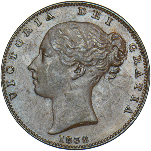 1838 Farthing - Victoria British Copper Coin - Very Nice