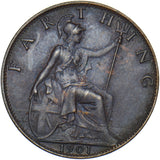 1901 Farthing - Victoria British Bronze Coin - Very Nice