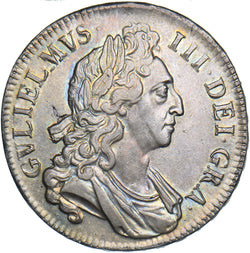 1696 Crown (Unbarred A) - William III British Silver Coin - Very Nice