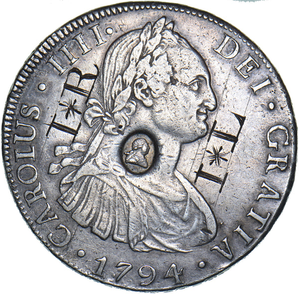 1794/1804 Oval Countermarked Bolivia Dollar - George III British Silver Coin - Nice