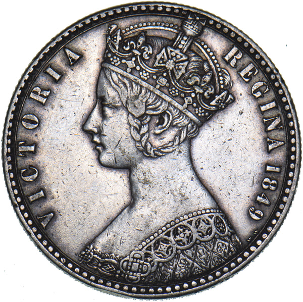 1849 Godless Florin - Victoria British Silver Coin - Nice