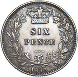 1875 Sixpence (Die no. 25) - Victoria British Silver Coin - Nice