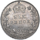 1893 Sixpence - Victoria British Silver Coin - Very Nice