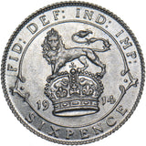 1914 Sixpence - George V British Silver Coin - Very Nice