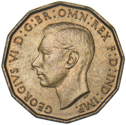 1939 Brass Threepence - George VI British Coin - Very Nice
